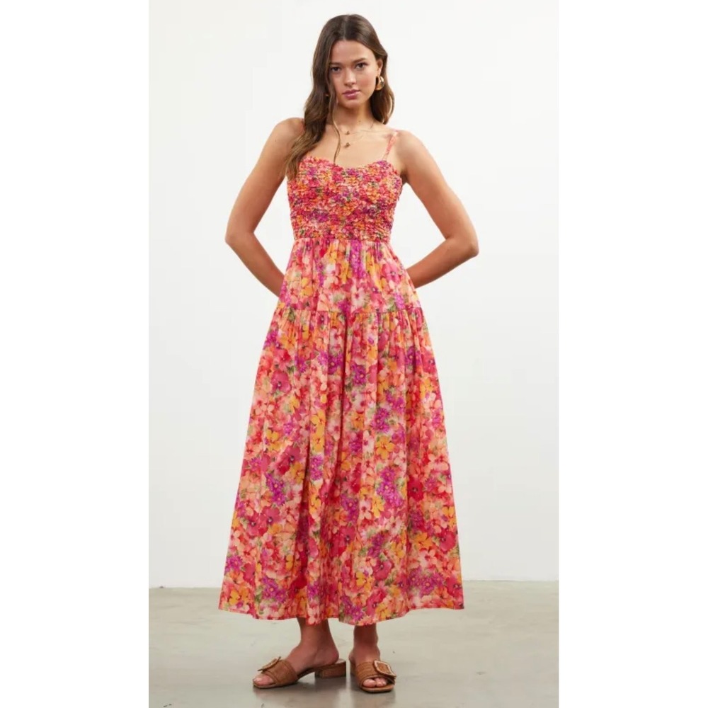 Skies Are Blue Womens Pink Floral Smocked Tiered Midi‎ Dress NWT 3X